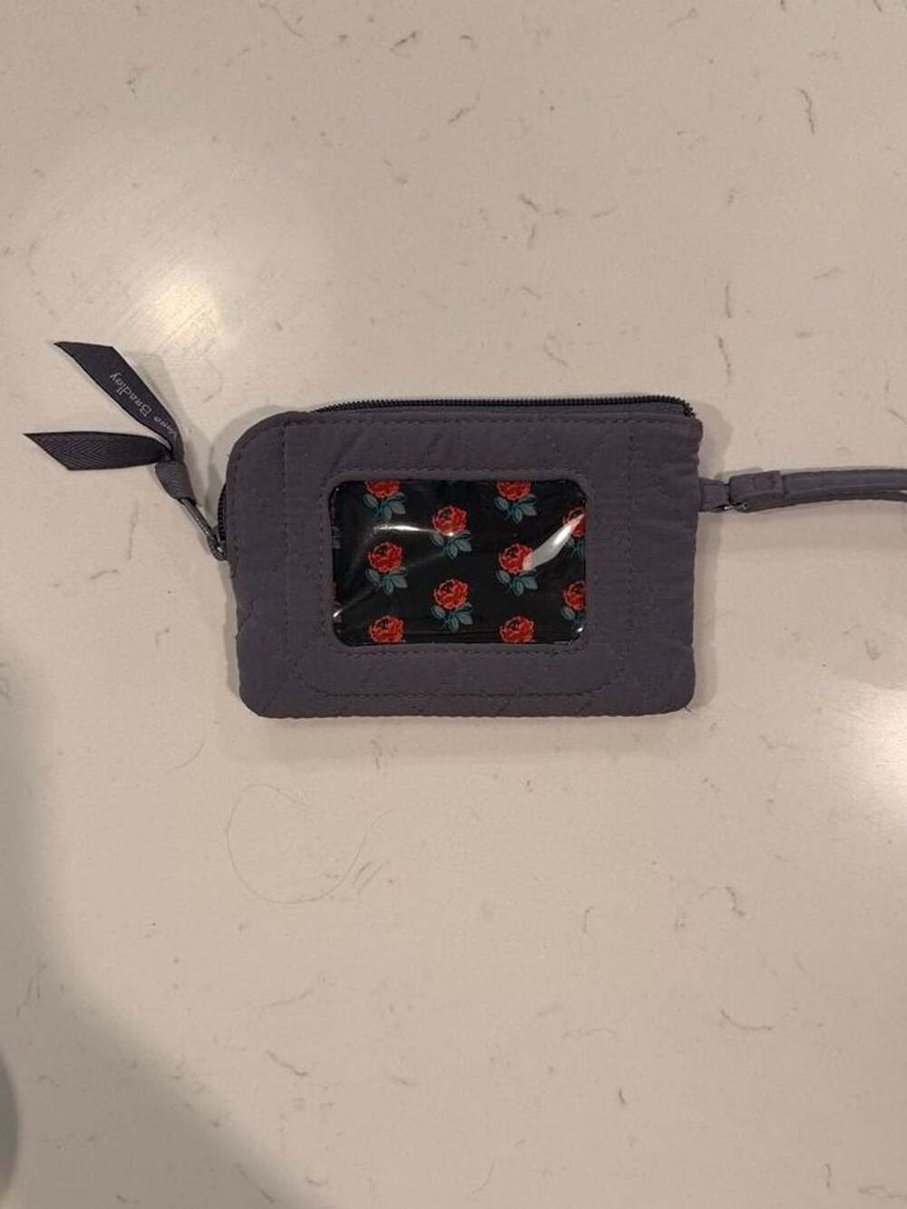 Vera Bradley Zip ID Case Wristlet Quilted Gray Floral Purse Wallet